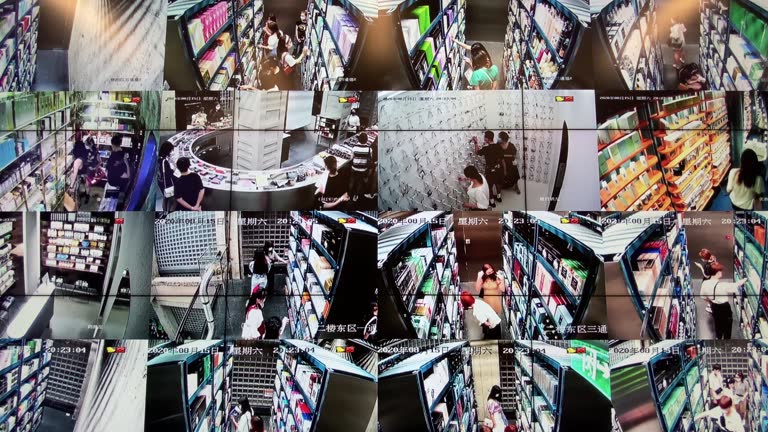CCTV Grid Showing People Shopping, CCTV Camera Monitoring